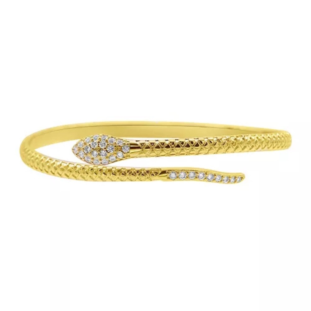 Adornia Snake Bangle Bracelet 14k gold plated brass CZ head tail NEW Adjustable